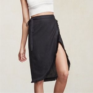 Reformation Black Linen Balboa Wrap Skirt